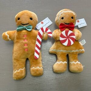 Pair of 8” Gingerbread Man & Woman Plush Dolls NWT Christmas Stuffed Set